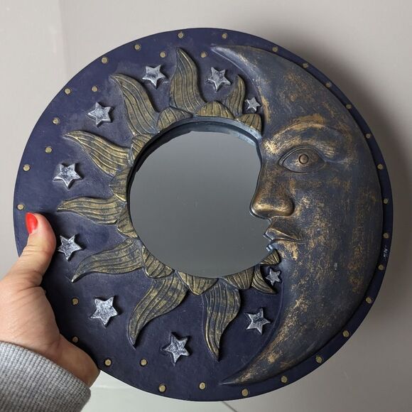Vintage 90s Celestial Moon & Stars Resin Mirror – Whimsigoth Decor, 11" - Picture 8 of 9